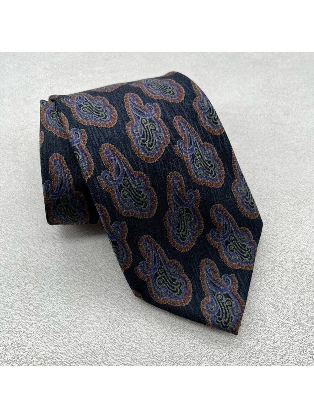 GIORGIO ARMANI Mens Cravatte Dark Navy/ Grey Paisley Brushstroke 100% Silk Tie